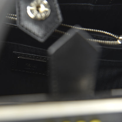 Fendi Vitello Elite Studded Light Bulb Petite 2Jours Tote Black Yellow 8 of 9