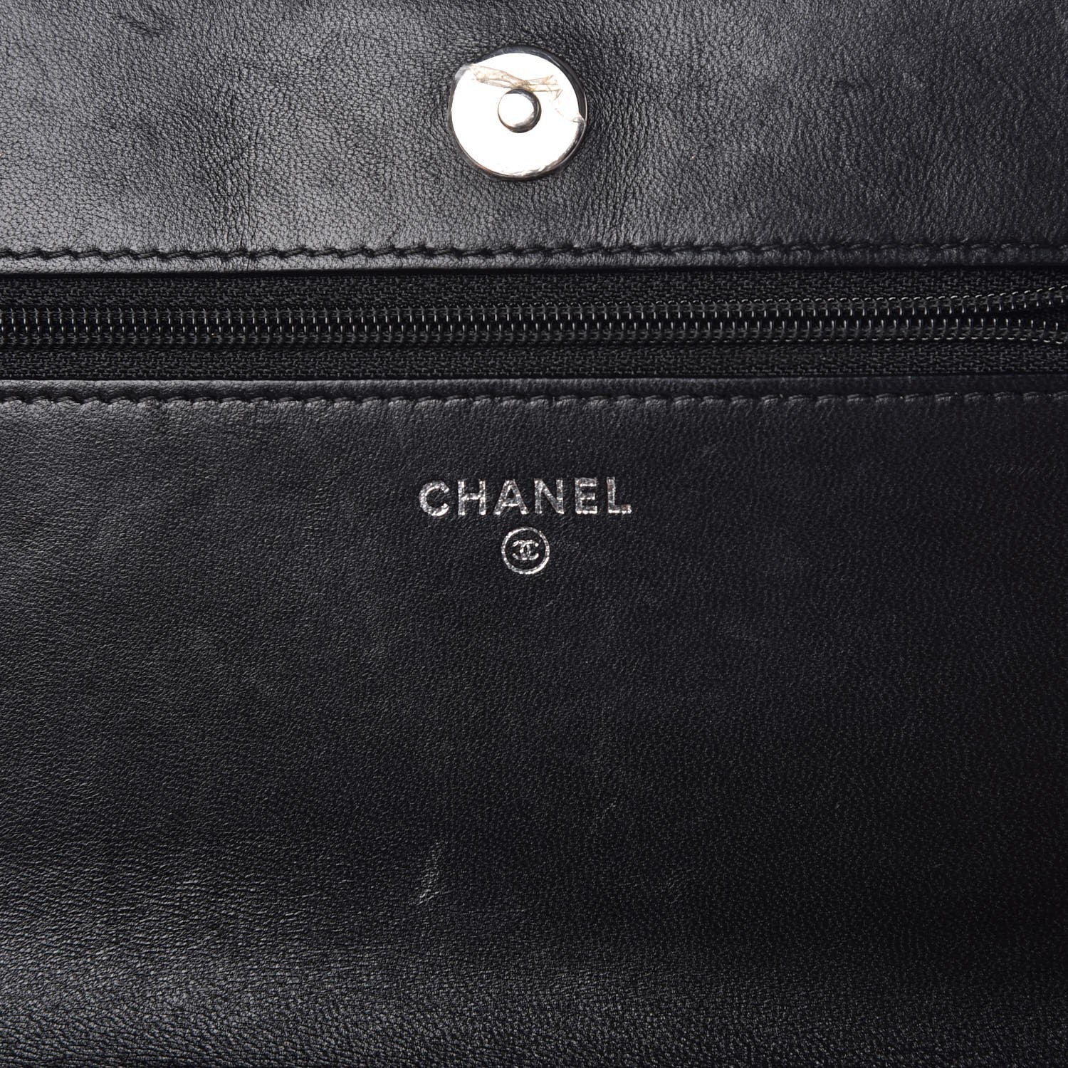Chanel Lambskin Chevron Quilted Studded Wallet On Chain WOC Black 6 of 13
