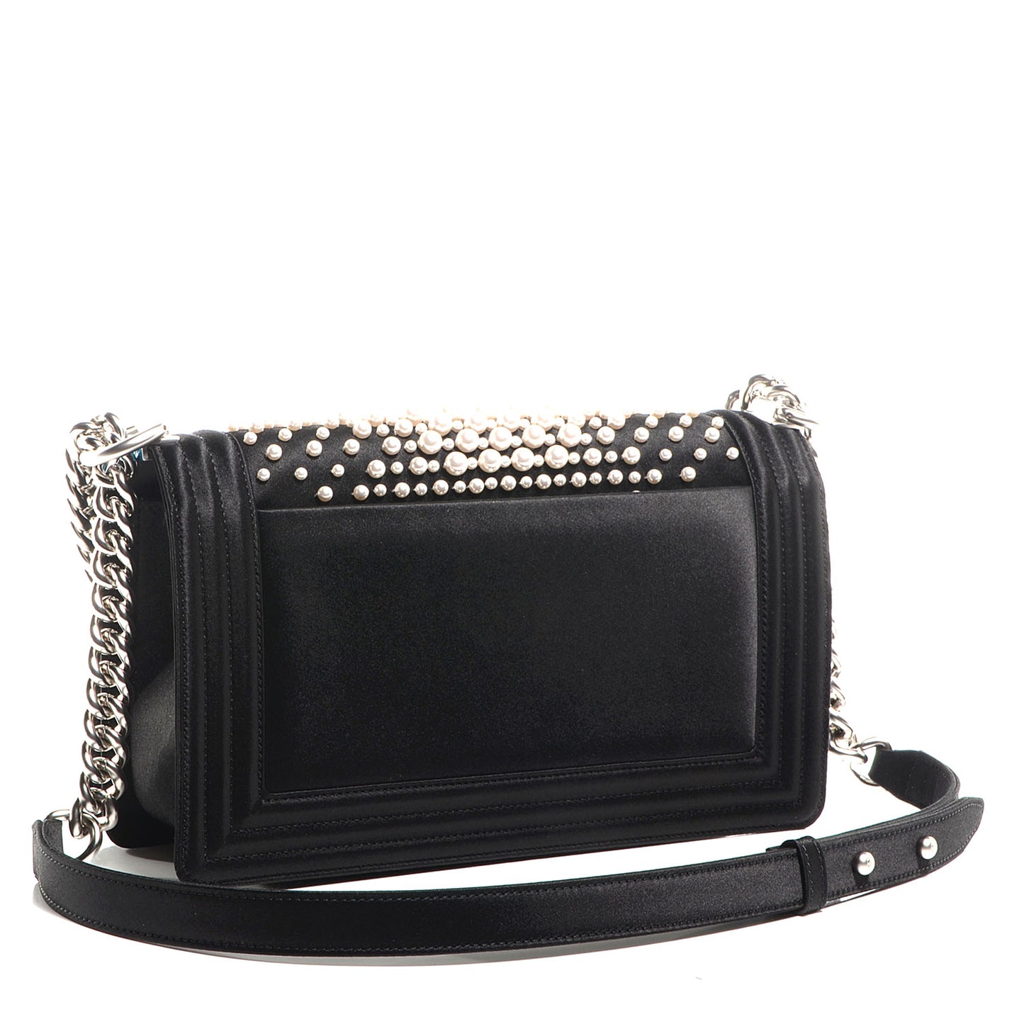 Satin Pearl Medium Boy Flap Black Ivory