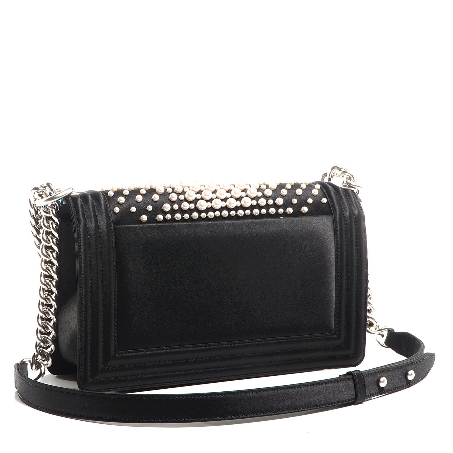 Chanel Satin Pearl Medium Boy Flap Black Ivory 3 of 9