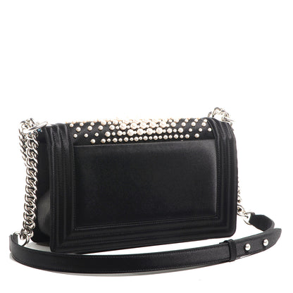 Chanel Satin Pearl Medium Boy Flap Black Ivory 3 of 9