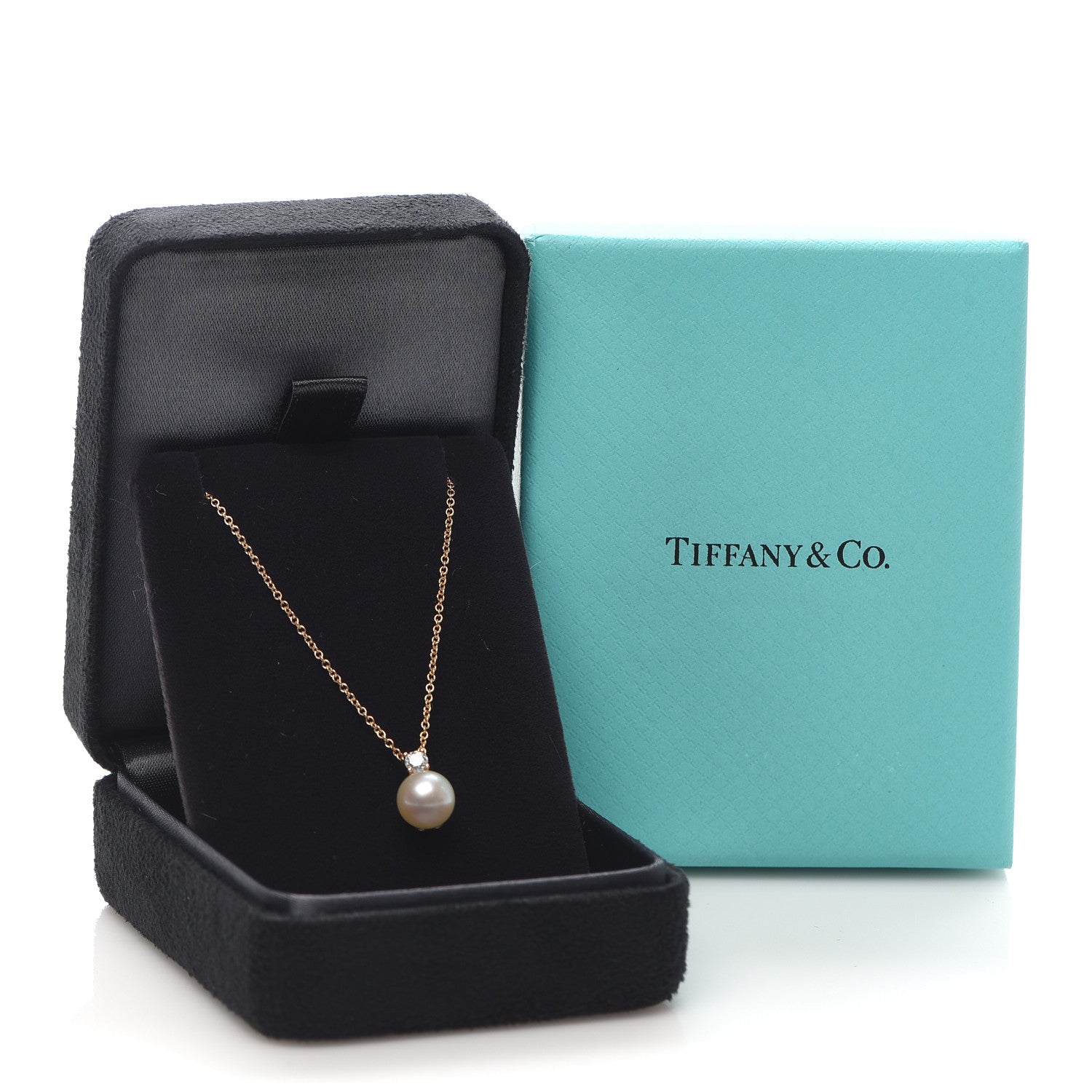 Tiffany 18K Rose Gold Diamond Akoya Pearl 7.5-8mm Signature Pendant Necklace 7 of 7