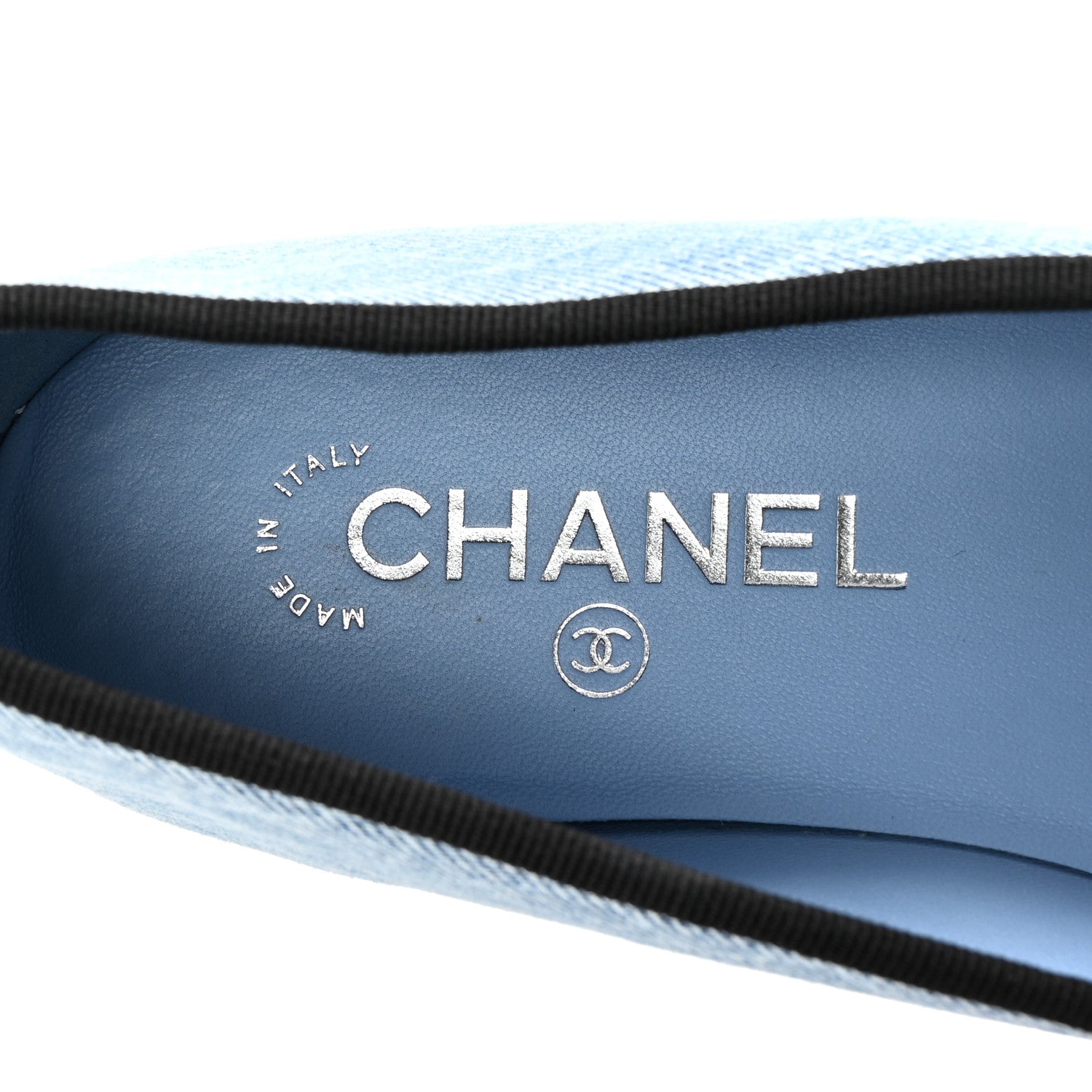 Chanel Denim Printed Quilt CC Cap Toe Ballerina Flats 38 Light Blue Dark Grey 8 of 10