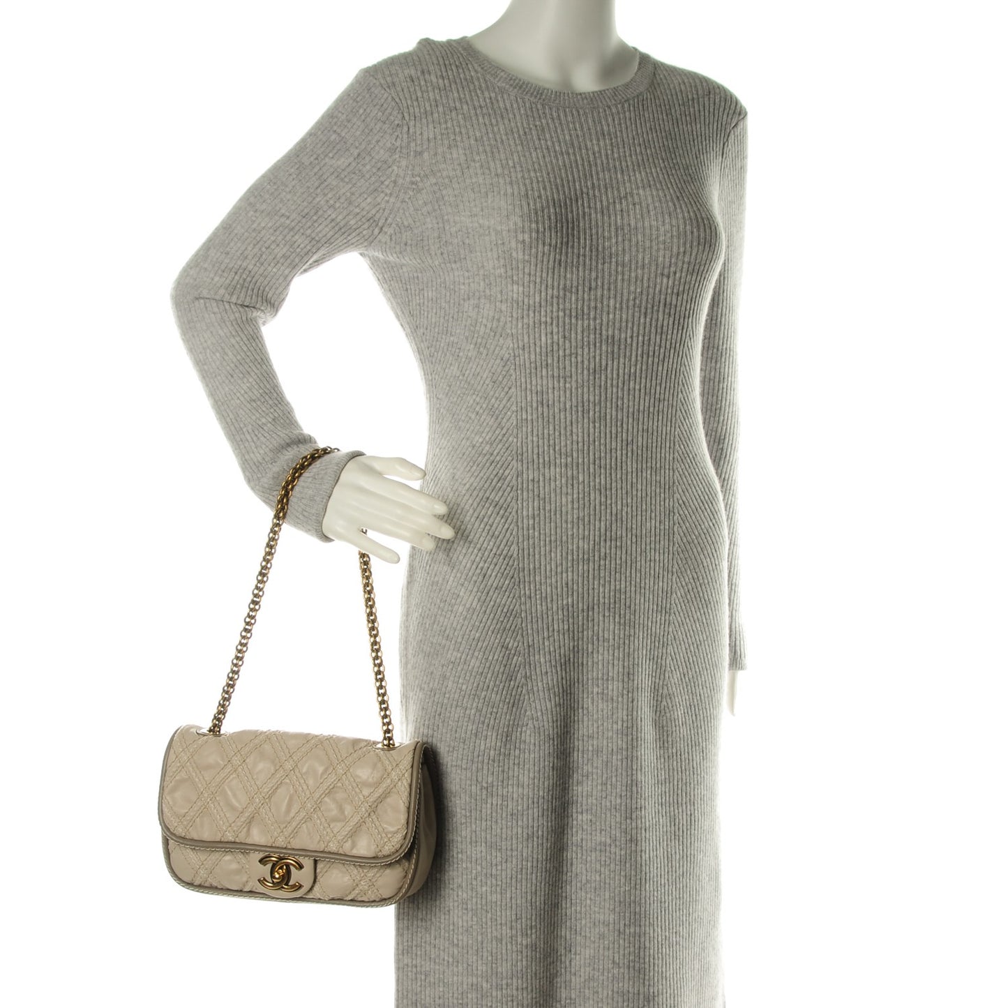 Calfskin Stitch Triptych Flap Beige