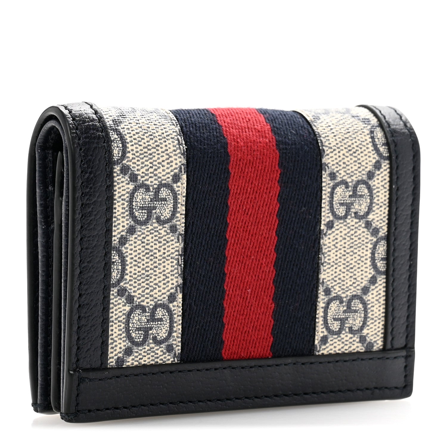 Gucci GG Supreme Monogram Textured Dollar Calfskin Web Ophidia Card Case Beige Blue 3 of 9