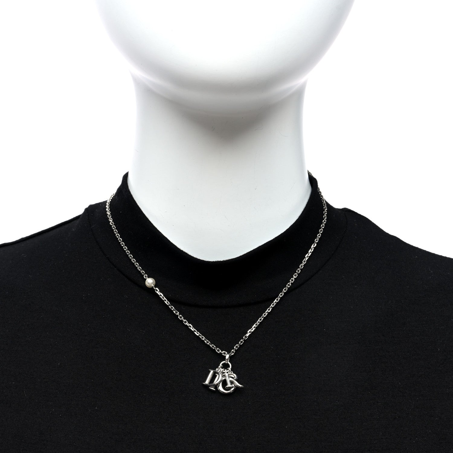 Christian Dior Pearl Logo Necklace Silver 2 of 5
