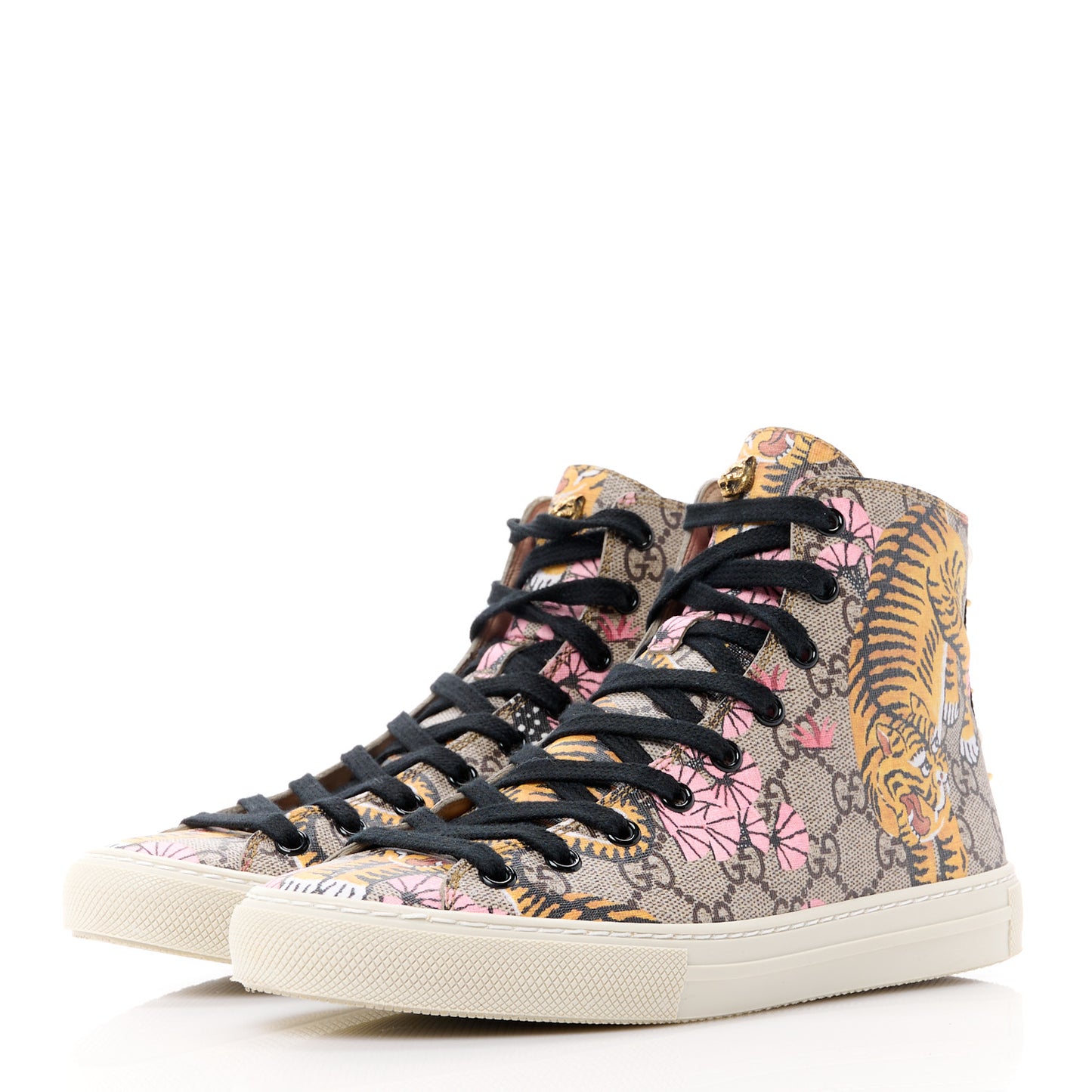 GG Supreme Monogram Bengal Pearl Womens High Top Sneakers 36 Beige Pink