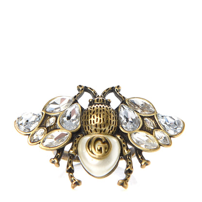 Gucci Metal Crystal Pearl Bee Ring 6 Aged Gold 1 of 5