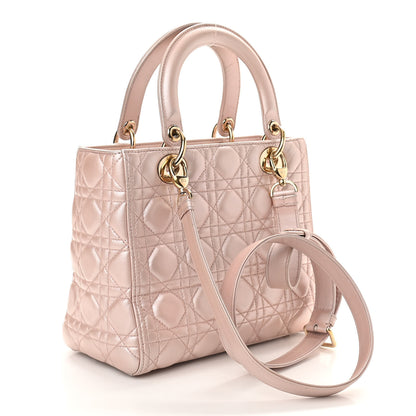 Christian Dior Pearly Lambskin Cannage Medium Lady Dior Lotus 2 of 9