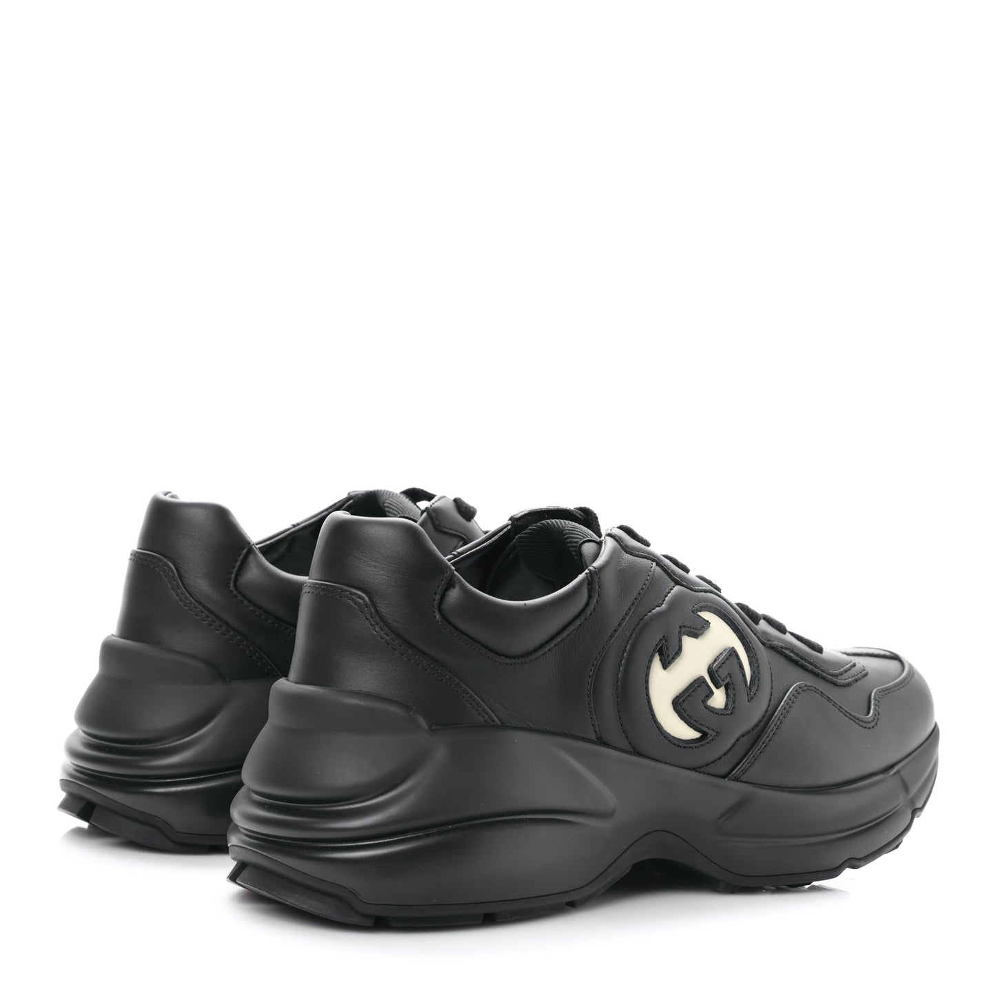 Dali Soft Calfskin Cut Out Interlocking G Womens Rhyton Sneakers 37 Black Ivoire
