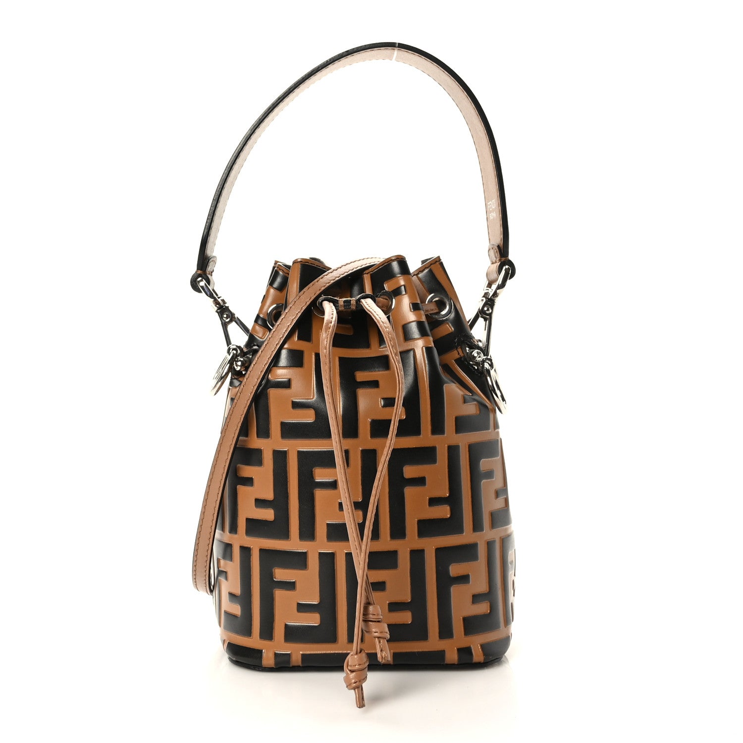 Fendi Vitello Liberty F is Fendi Bi-Color FF 1974 Embossed Mini Mon Tresor Bucket Bag Tobaco Orzo 1 of 11