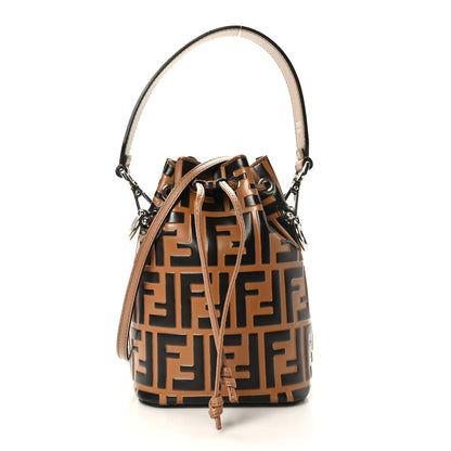 Fendi Vitello Liberty F is Fendi Bi-Color FF 1974 Embossed Mini Mon Tresor Bucket Bag Tobaco Orzo 1 of 11