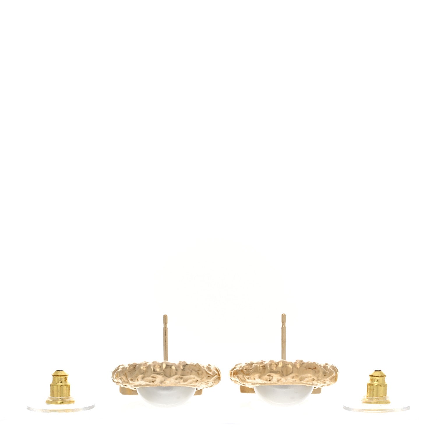Chanel Crystal Pearl Textured CC Round Drop Earrings Gold 3 of 5