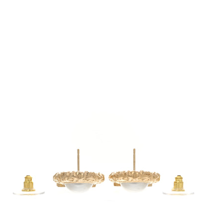 Chanel Crystal Pearl Textured CC Round Drop Earrings Gold 3 of 5