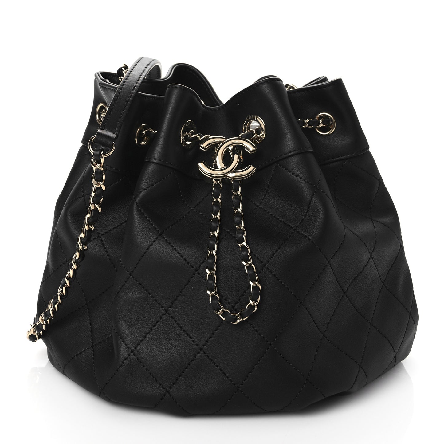 Calfskin Mini Drawstring CC Bag Black