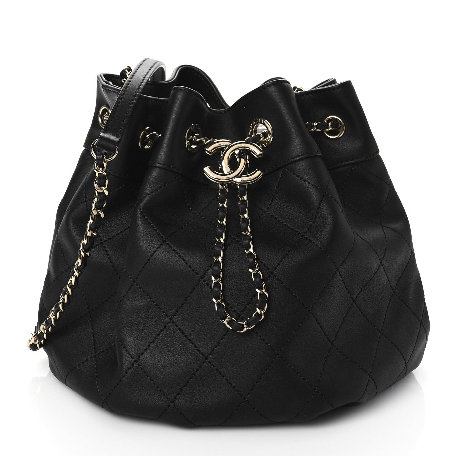 Chanel Calfskin Mini Drawstring CC Bag Black 1 of 10