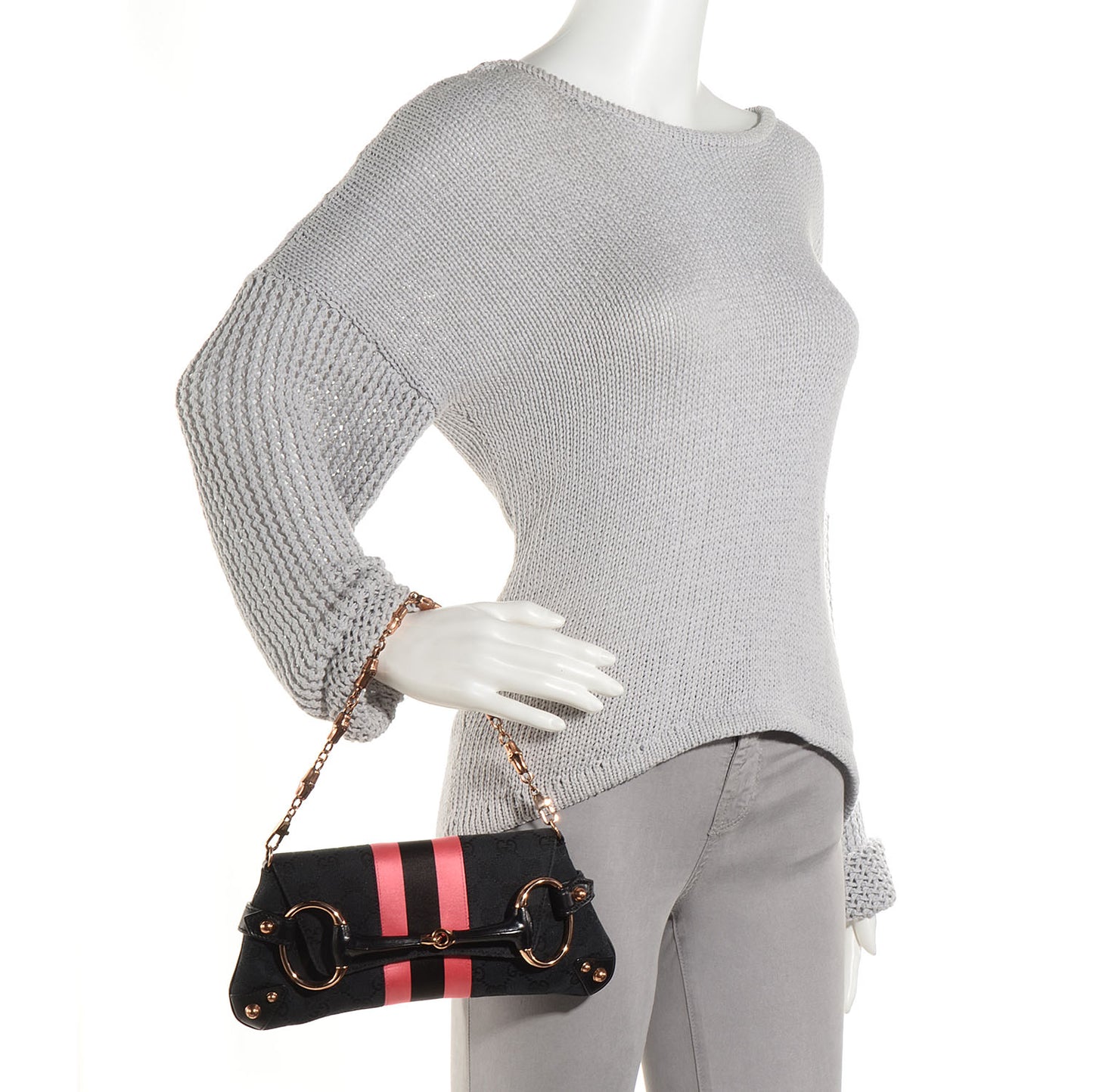 Monogram Horsebit Web Clutch Black