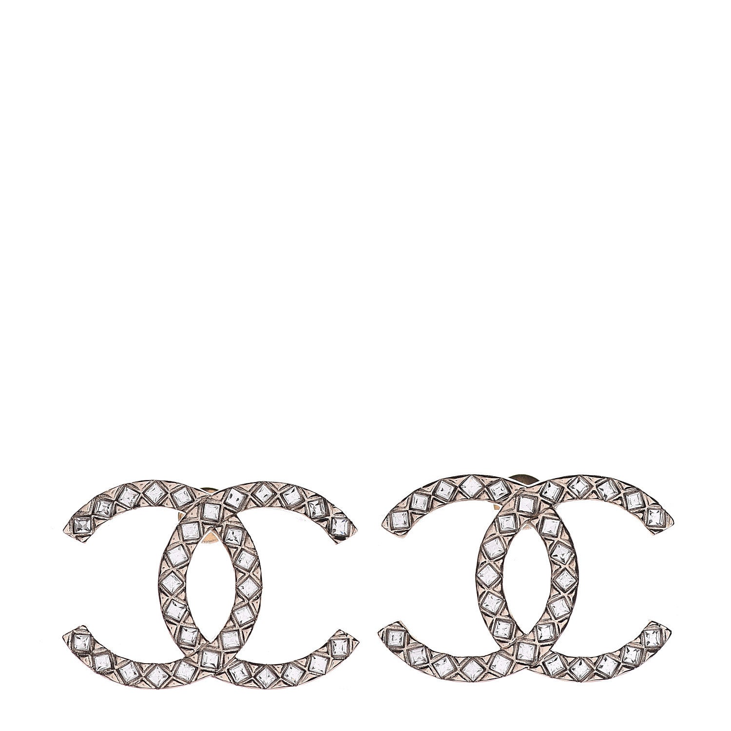 Chanel Crystal CC Large Stud Earrings Gold 1 of 4