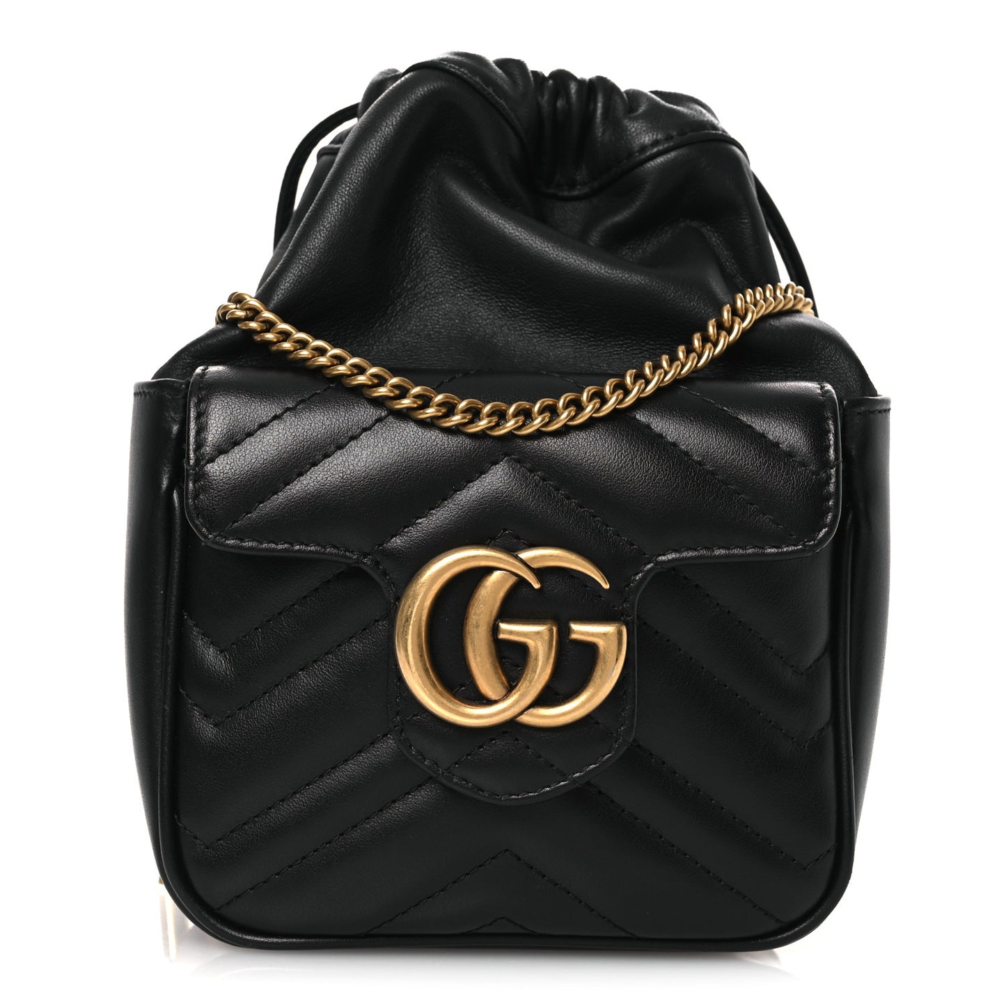 Calfskin Matelasse Front Pocket Mini GG Marmont Bucket Bag Black