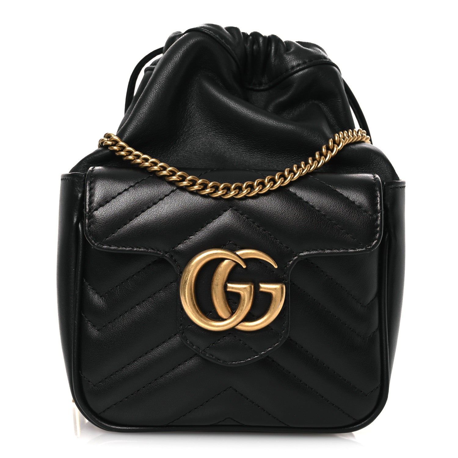 Gucci Calfskin Matelasse Front Pocket Mini GG Marmont Bucket Bag Black 1 of 11