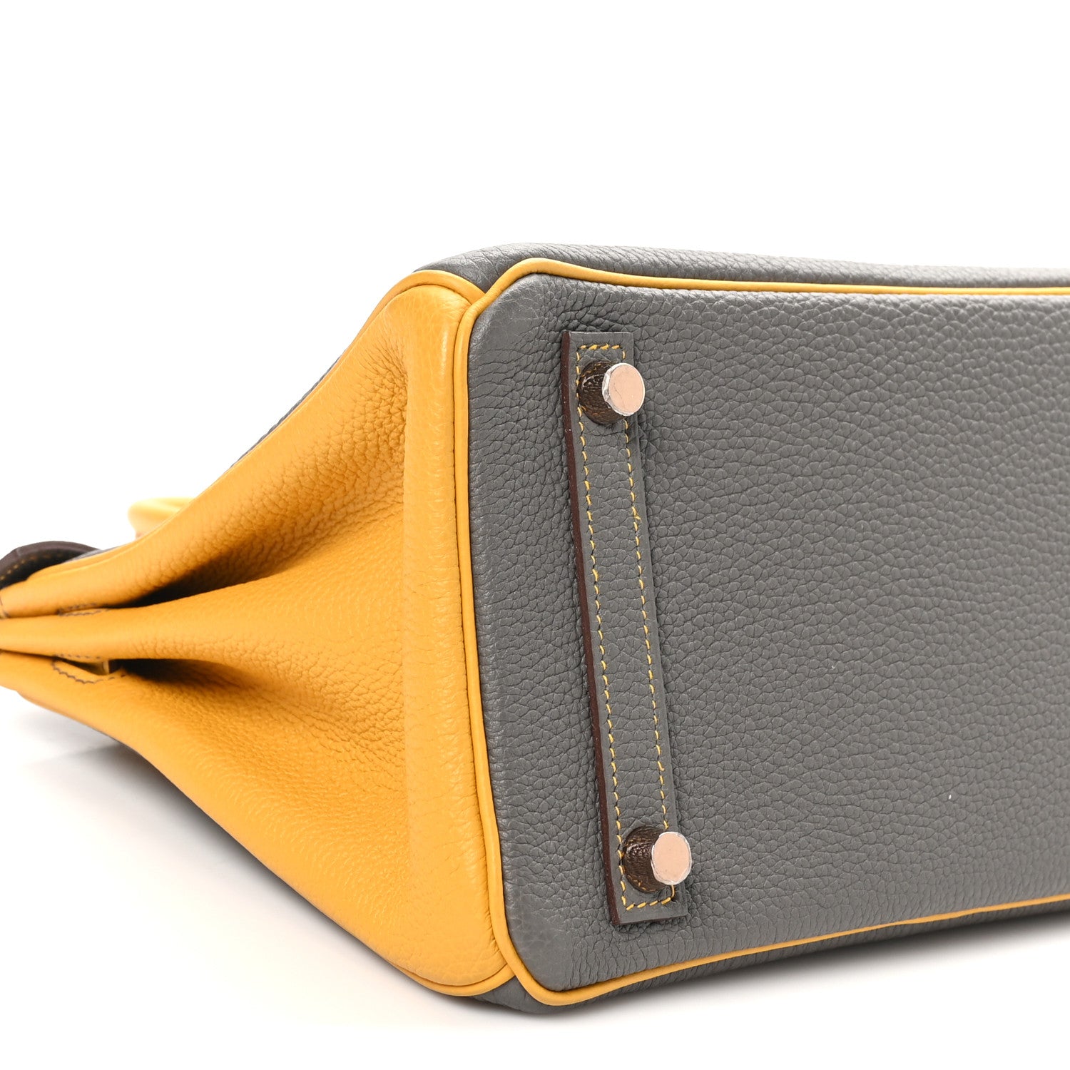 Hermes Togo Bi-Color Horseshoe Birkin 25 Etoupe Jaune Ambre 9 of 10