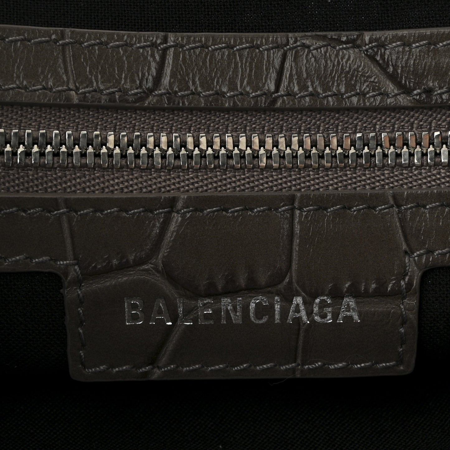 Extra Supple Calfskin Crocodile Embossed Medium Le Cagole Shoulder Bag Medium Grey