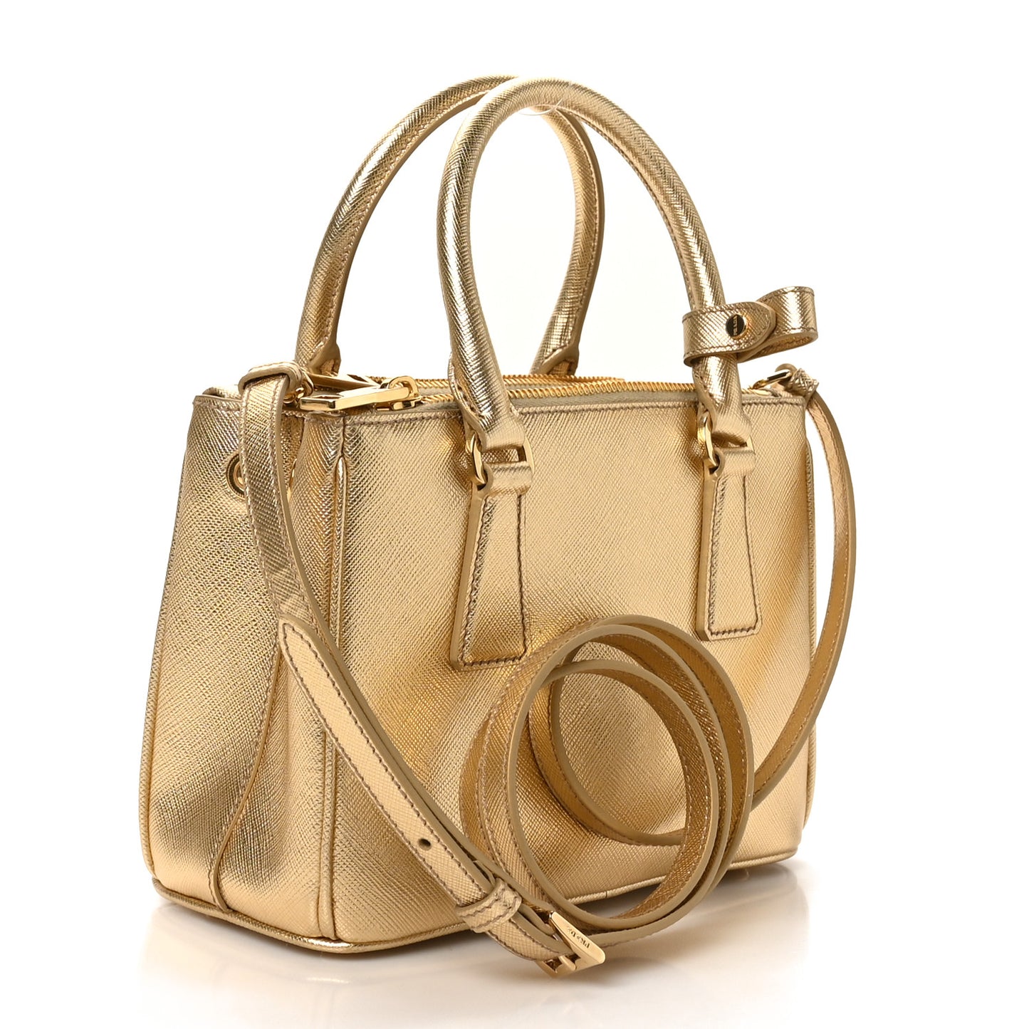 Saffiano Lux Mini Galleria Double Zip Tote Platino