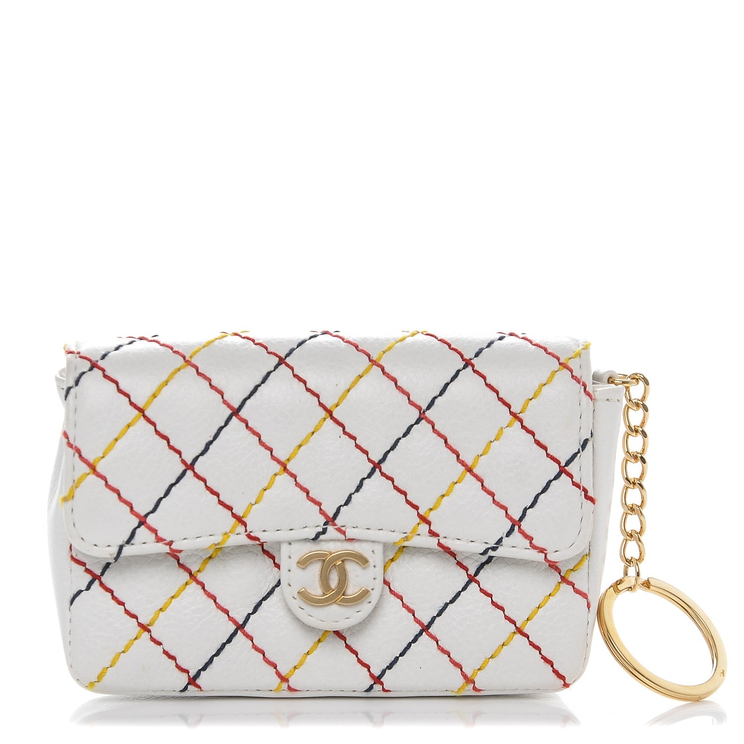 Chanel Calfskin Quilted Multicolor Stitch Key Holder Flap White 1 of 7