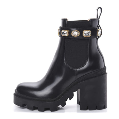 Gucci Calfskin Crystal GG Trip Chelsea Ankle Boots 36 Black 1 of 12