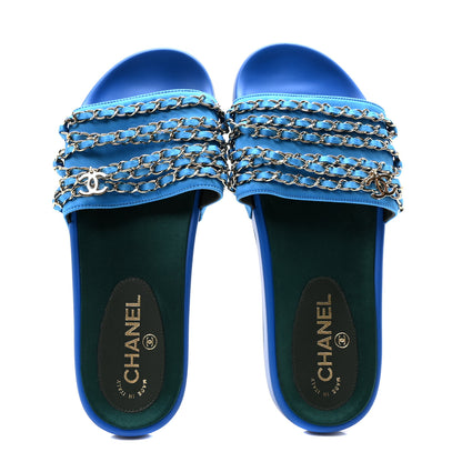 Chanel Satin Chain Flat Sandals 39 Bright Blue 2 of 9
