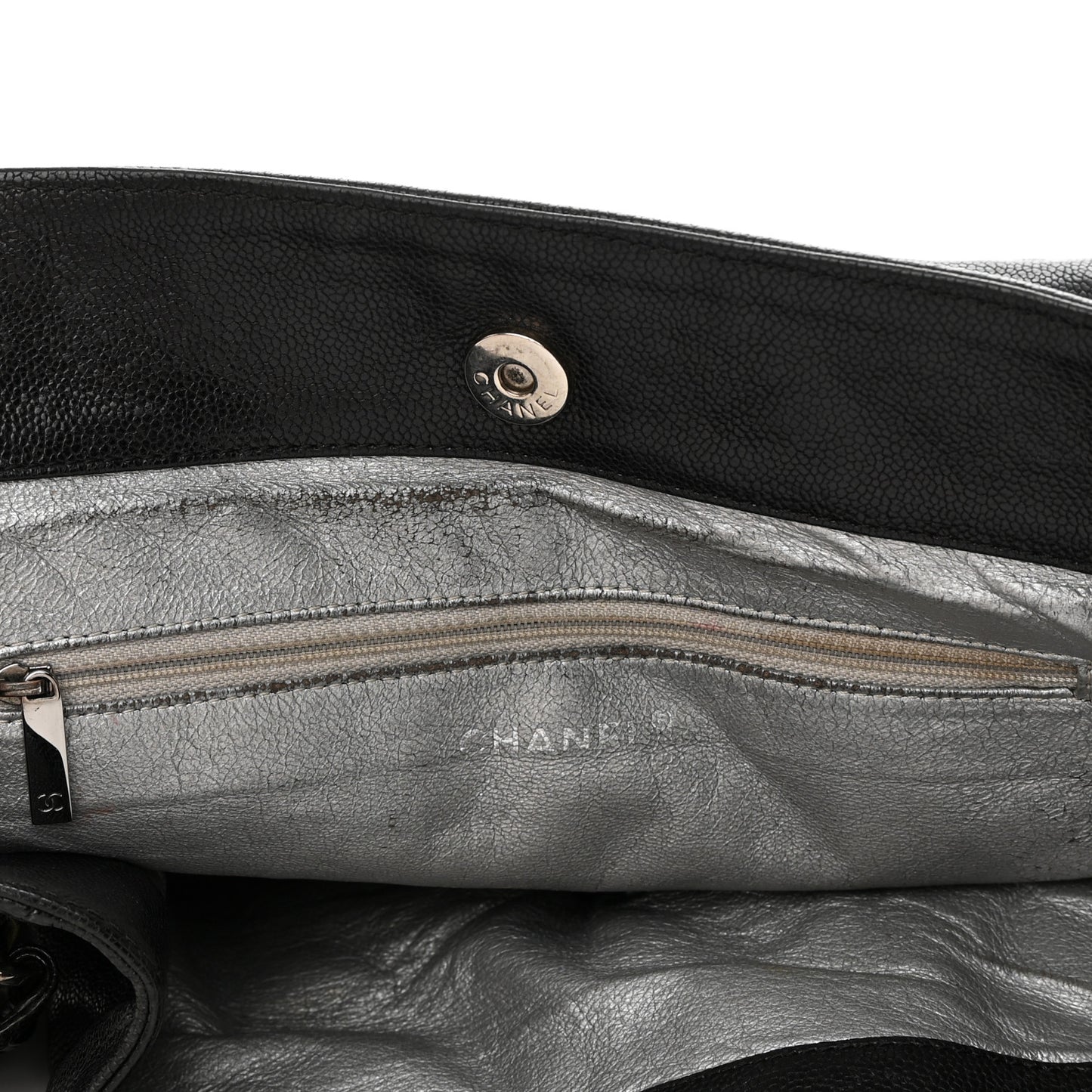 Glazed Calfskin East West Modern Chain Tote Black