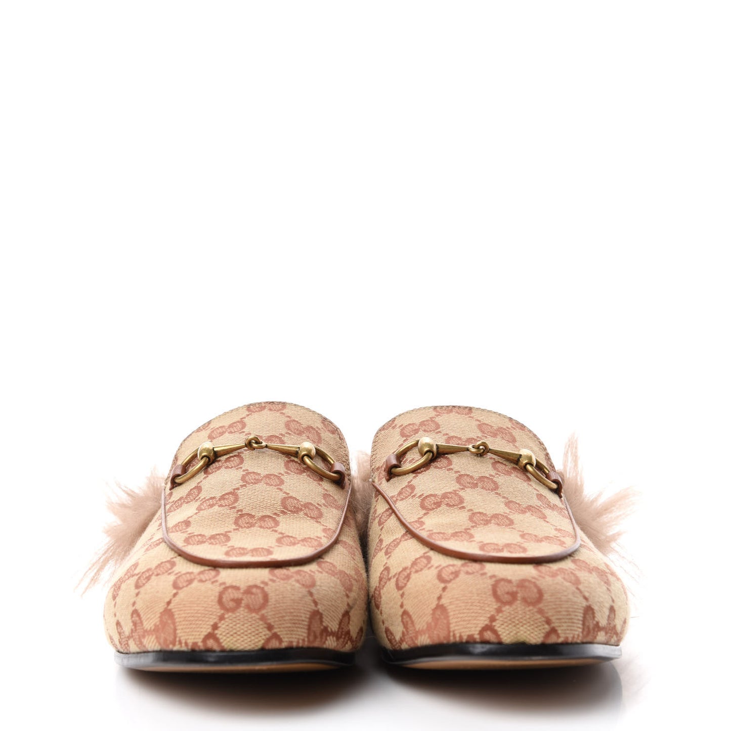 GG Monogram Fur Womens Princetown Slippers 40 Beige Ruggine Rust