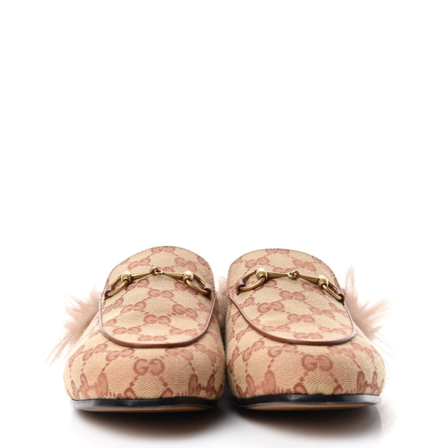 Gucci GG Monogram Fur Womens Princetown Slippers 40 Beige Ruggine Rust 2 of 9