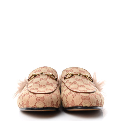 Gucci GG Monogram Fur Womens Princetown Slippers 40 Beige Ruggine Rust 2 of 9