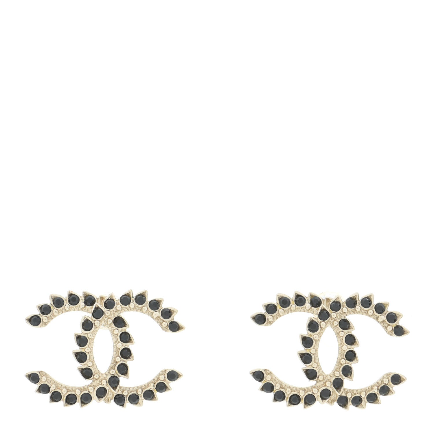 Chanel Strass Crystal Dazzling Wheat CC Earrings Black Gold 1 of 6