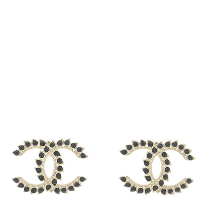 Chanel Strass Crystal Dazzling Wheat CC Earrings Black Gold 1 of 6