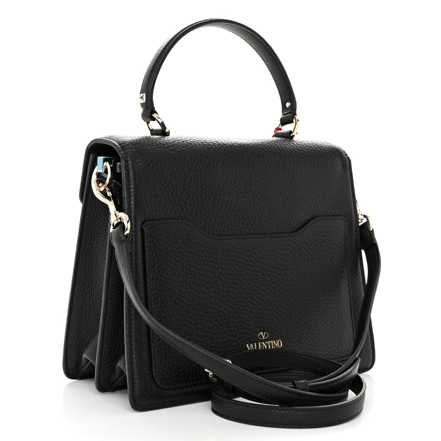 Grainy Calfskin Embossed VLTN Uptown Top Handle Bag Black