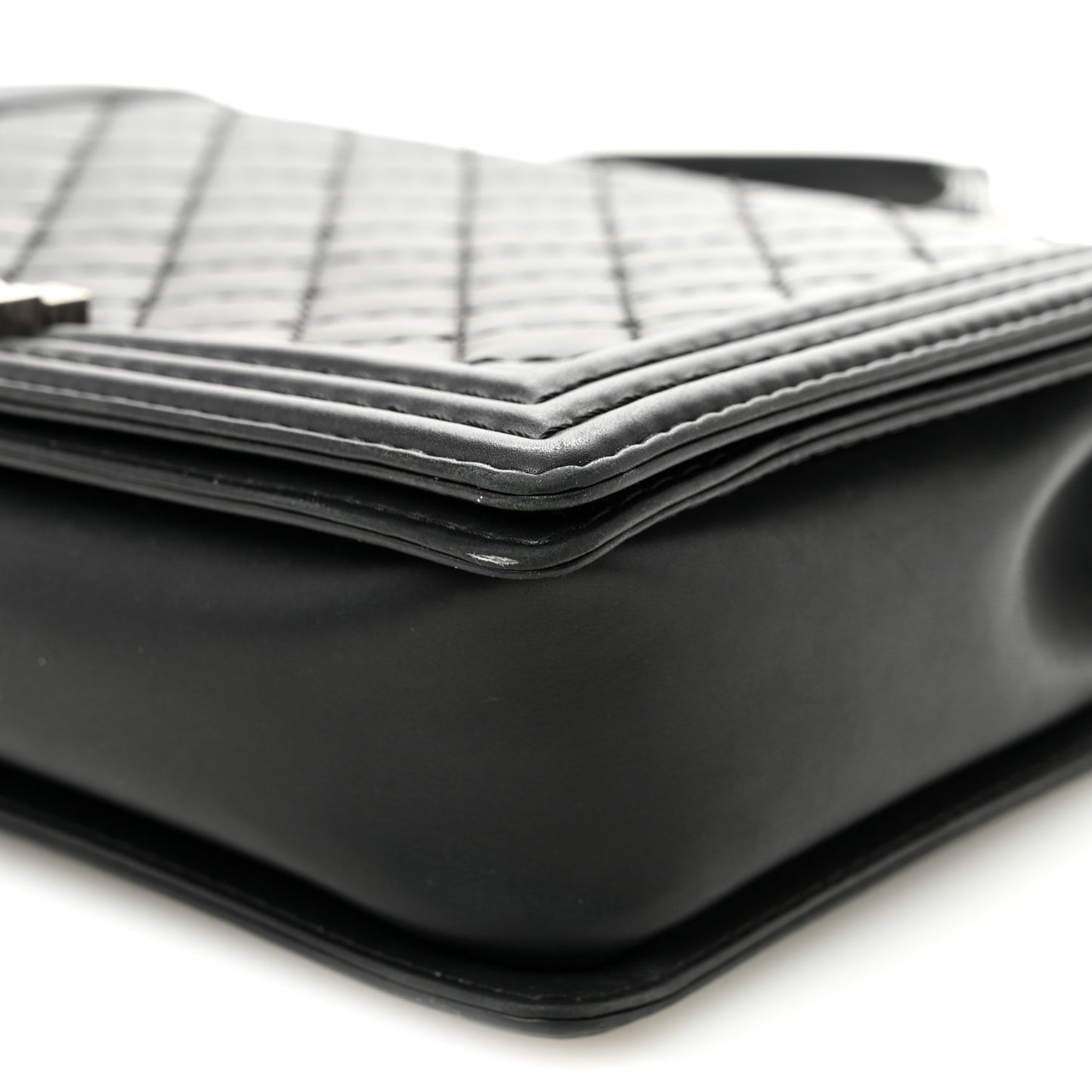 Calfskin Double Stitch Large Boy Flap Black