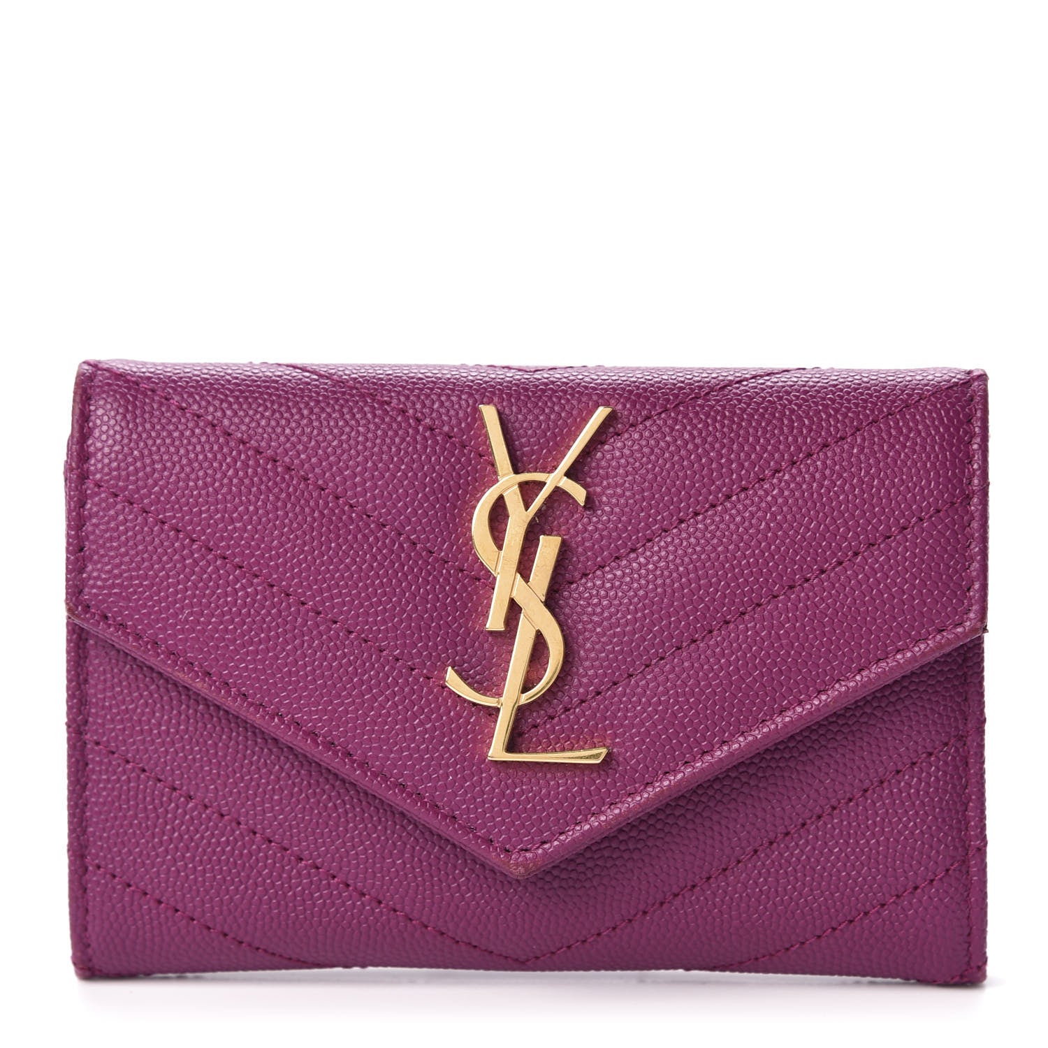 Saint Laurent Grain De Poudre Matelasse Chevron Small Monogram Envelope Wallet Dark Grape 1 of 10