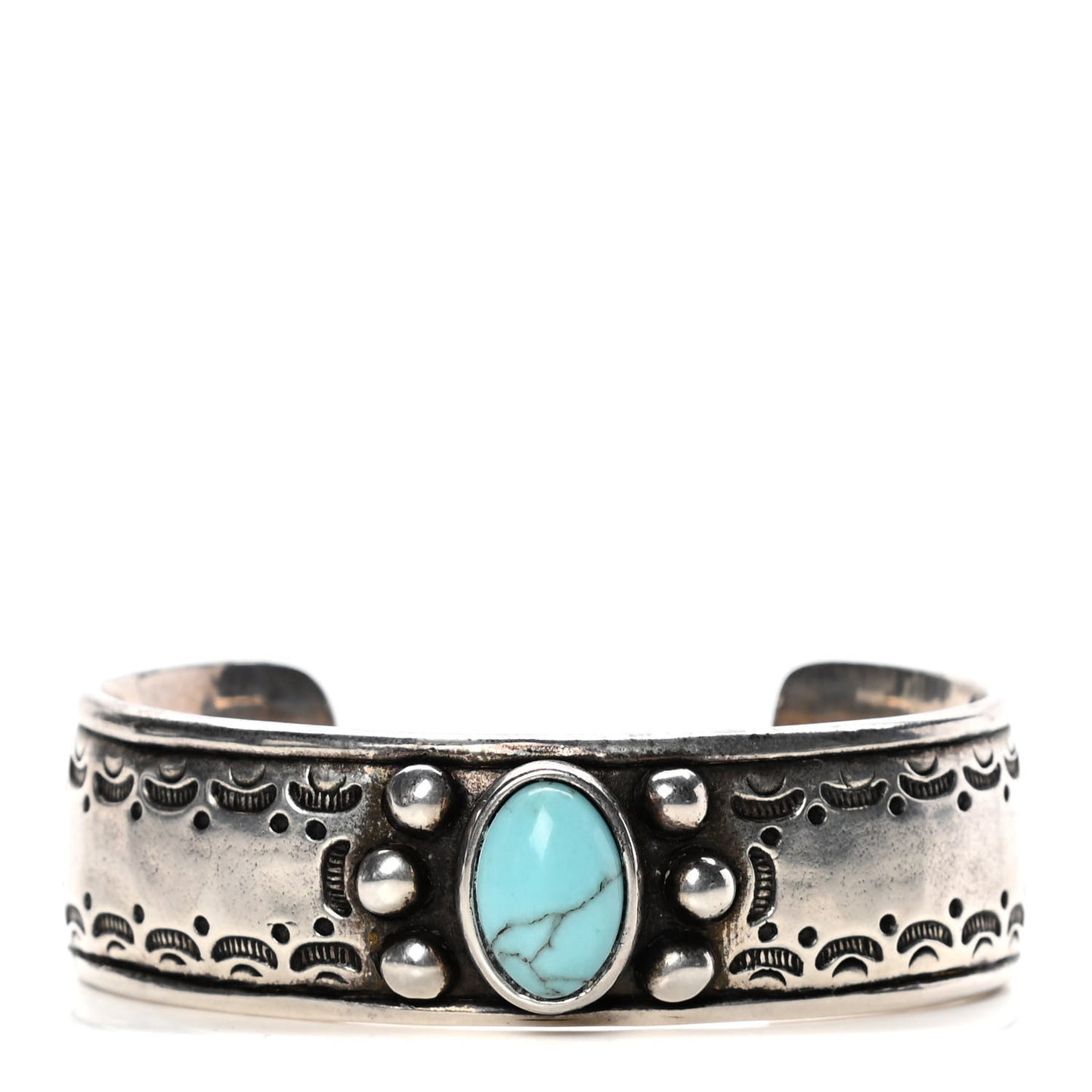Brass Textured Turquoise Cuff Bracelet Silver