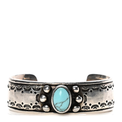 Saint Laurent Brass Textured Turquoise Cuff Bracelet Silver 1 of 3