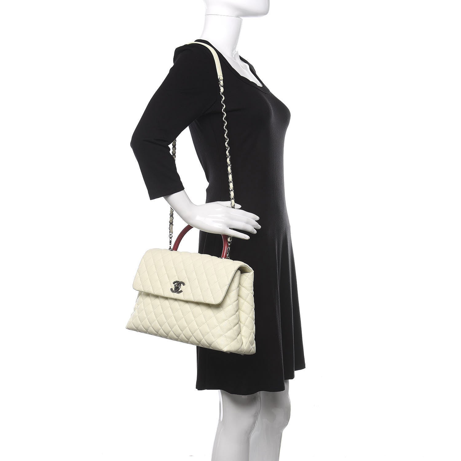 Chanel Caviar Lizard Quilted Medium Coco Handle Flap White 2 of 12