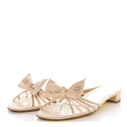 Chanel Grosgrain Pearl CC Bow Sandals 38 Beige 3 of 9