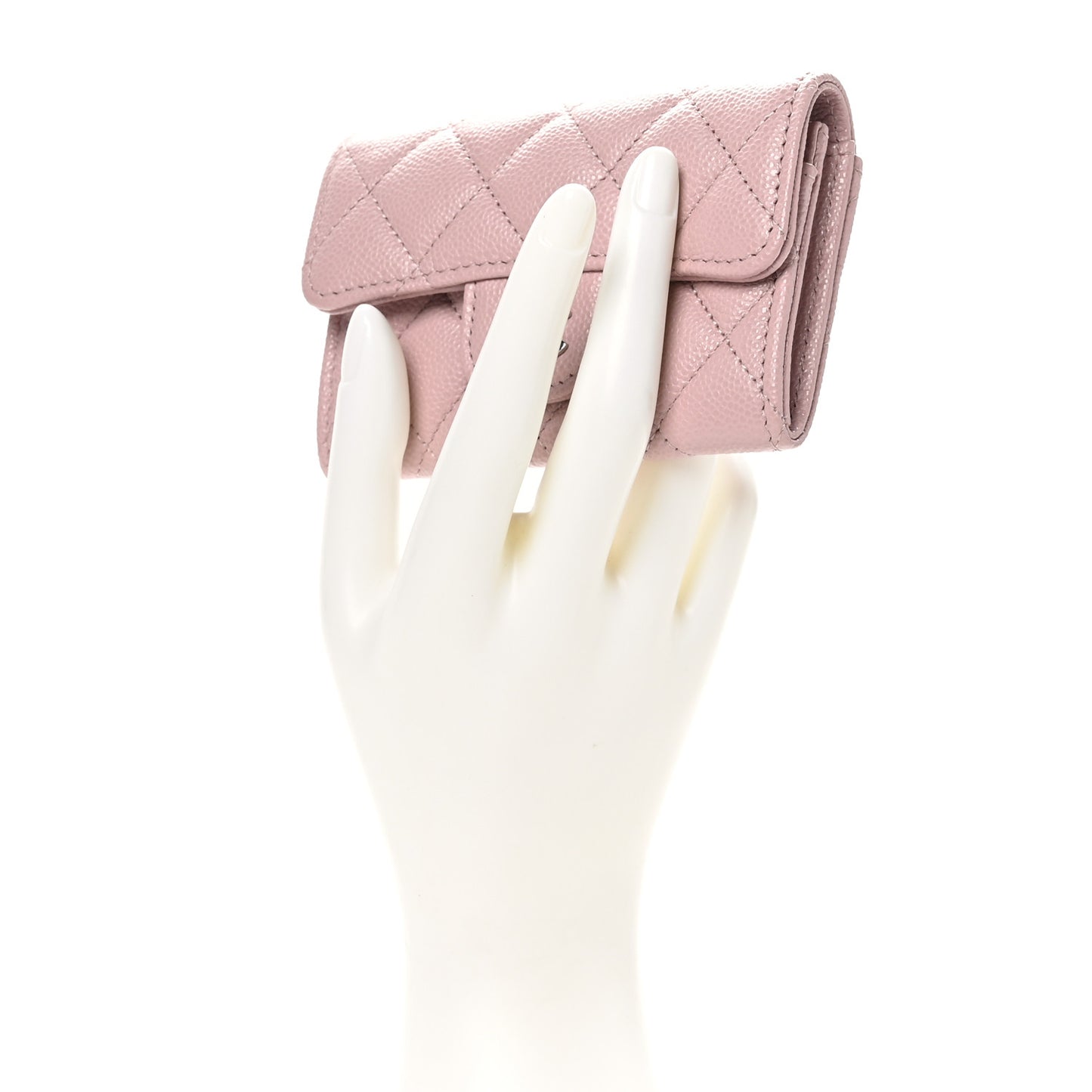 Caviar Quilted Flap Card Holder Wallet Light Pink