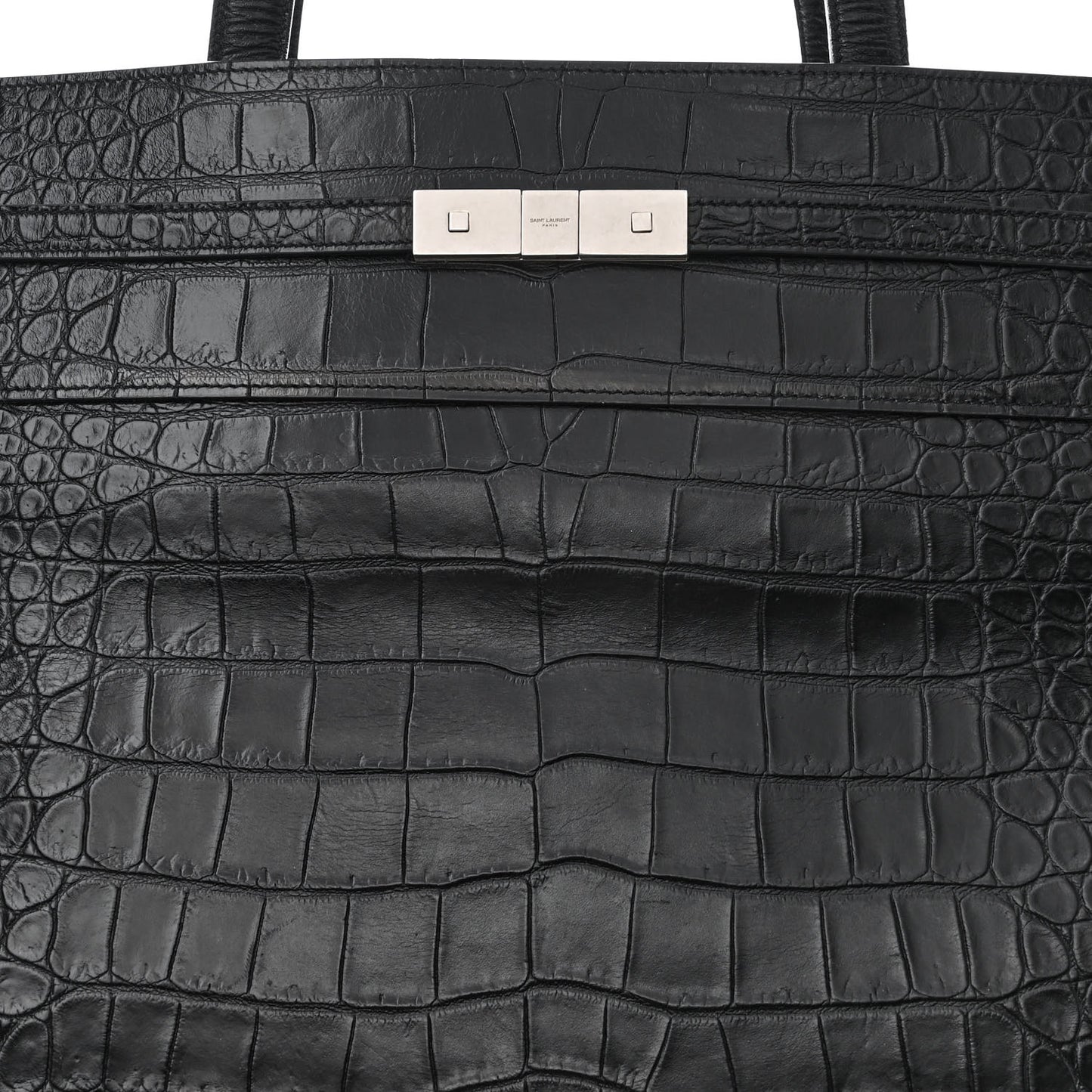 Calfskin Crocodile Embossed Large Manhattan Shopper Tote Black