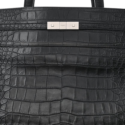 Saint Laurent Calfskin Crocodile Embossed Large Manhattan Shopper Tote Black 8 of 10
