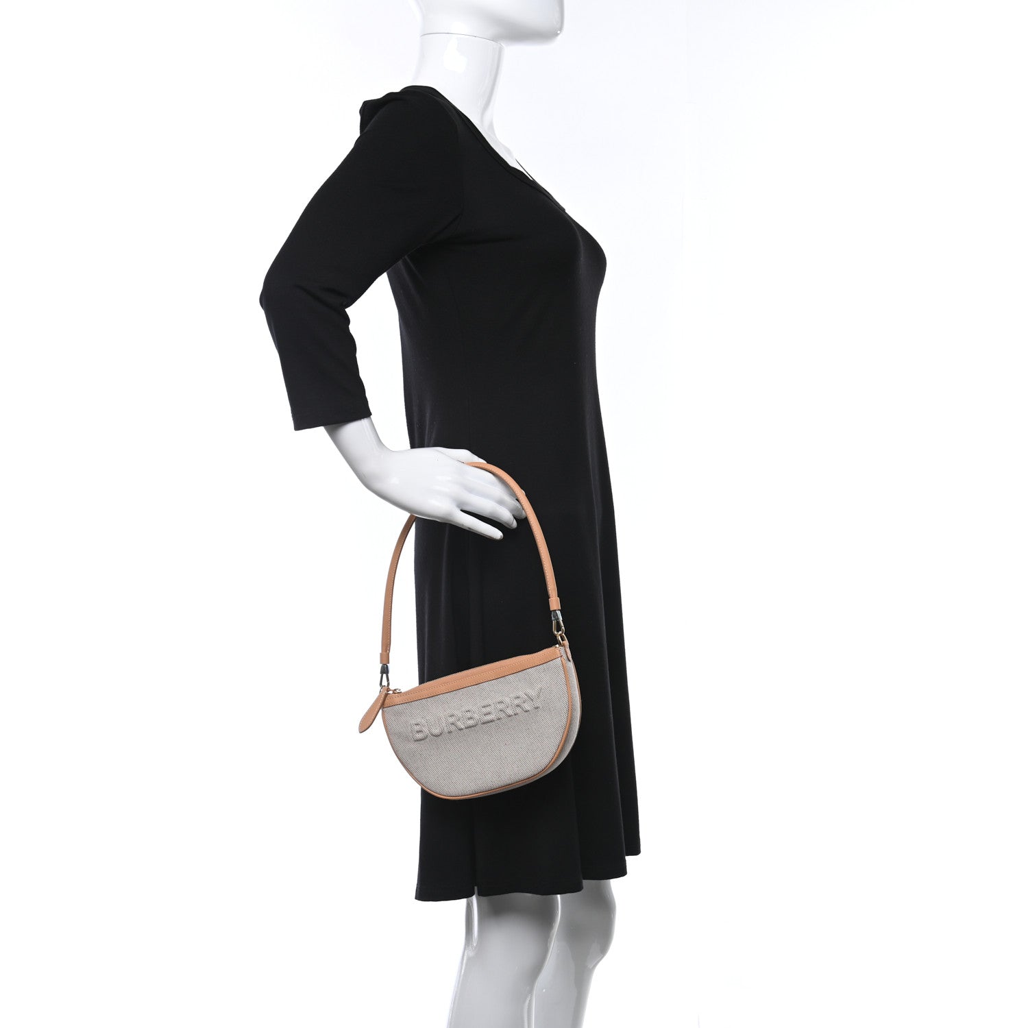 Burberry Canvas Smooth Calfskin Olympia Shoulder Bag Natural Tan 2 of 9