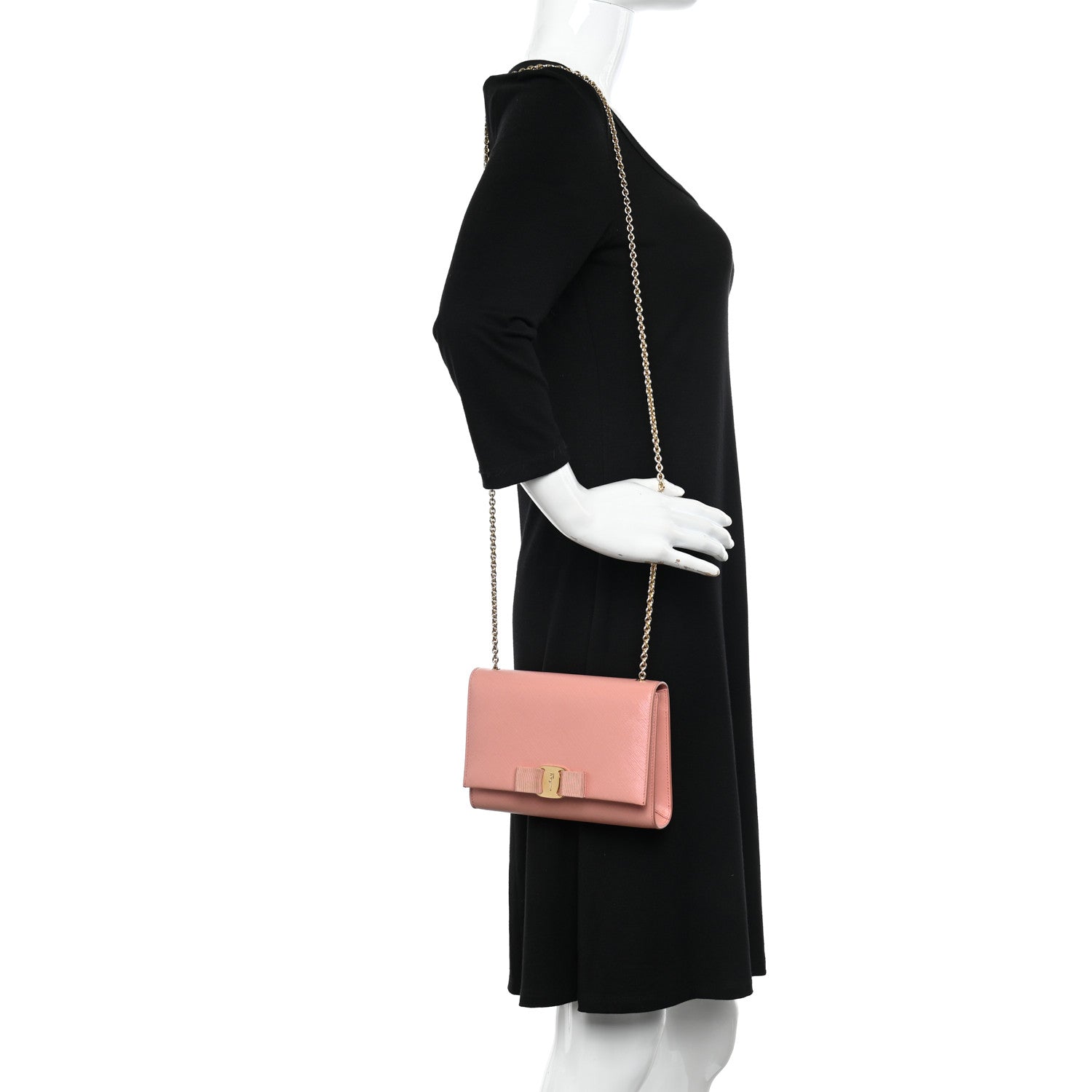 Salvatore Ferragamo Hammered Calfskin Mini Miss Vara Bow Chain Bag Pink 2 of 12