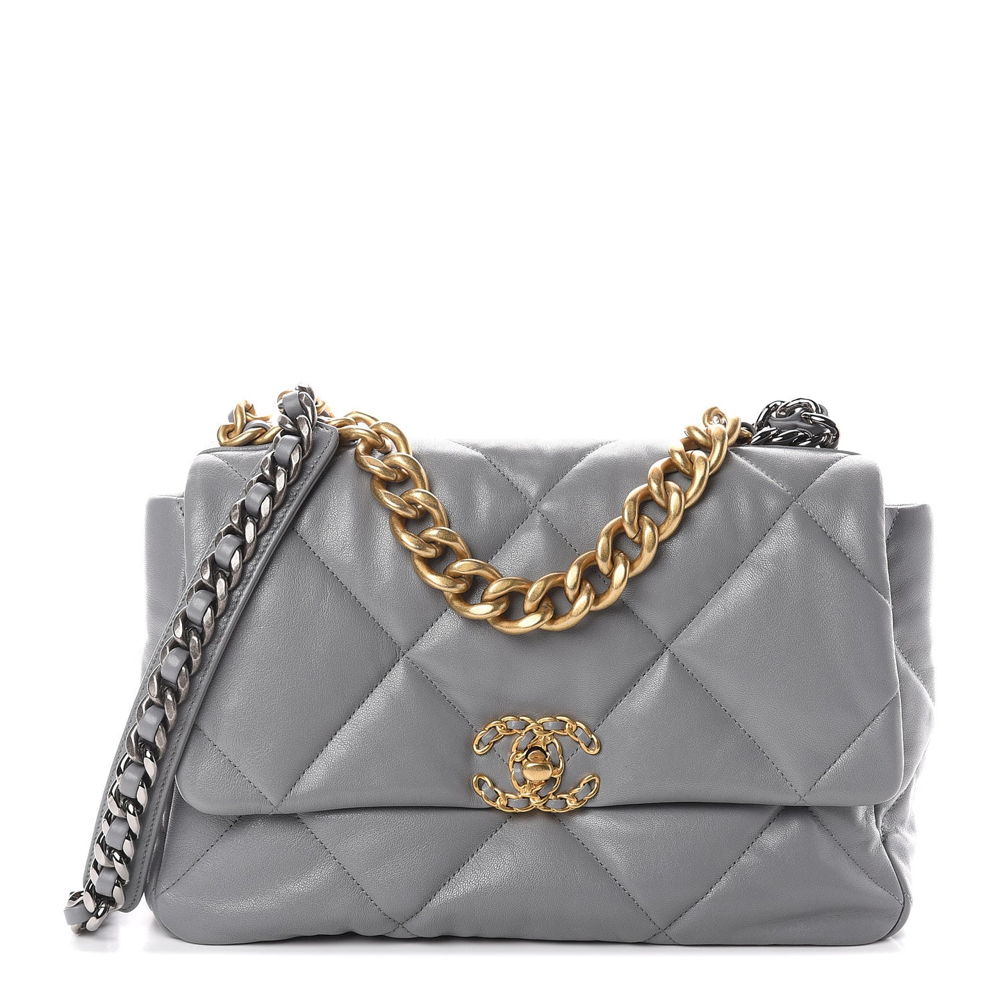 Goatskin Quilted Large 19 Flap Grey