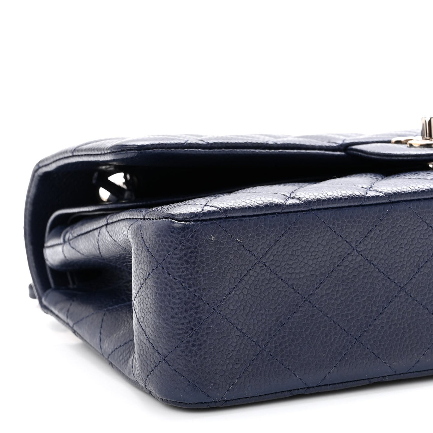 Caviar Quilted Medium Double Flap Navy